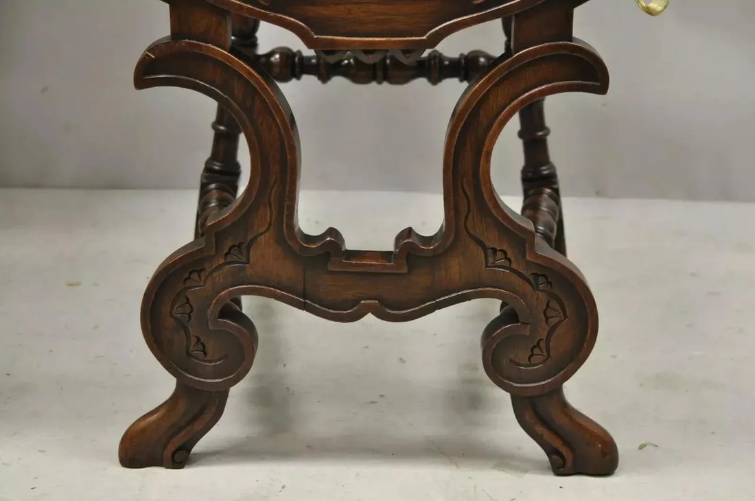 Early 1900s Antique Italian Renaissance Carved Walnut Savonarola Throne Arm Chairs - a Pair - 5