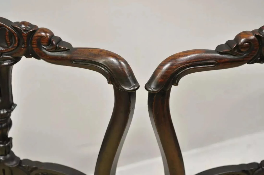 Antique French Victorian Carved Rosewood Small Petite Accent Side Chairs - Pair - 3