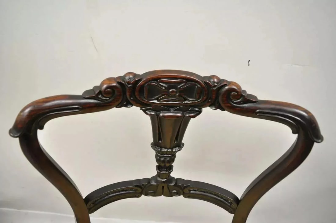 Antique French Victorian Carved Rosewood Small Petite Accent Side Chairs - Pair - 5