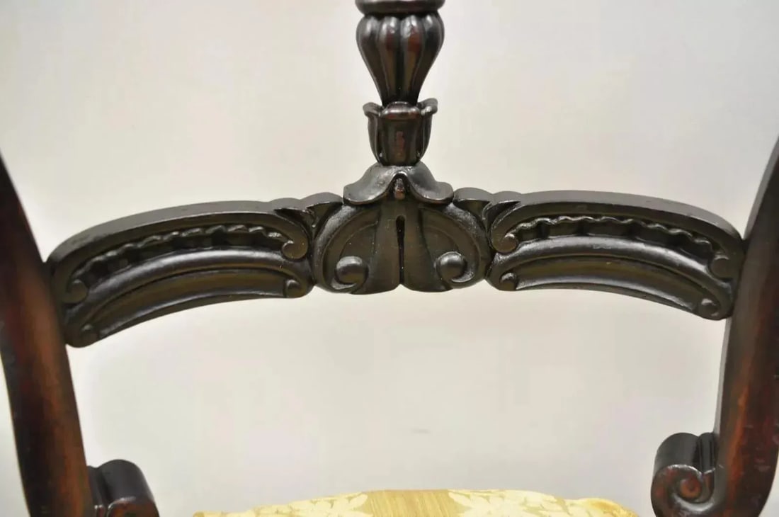 Antique French Victorian Carved Rosewood Small Petite Accent Side Chairs - Pair - 6