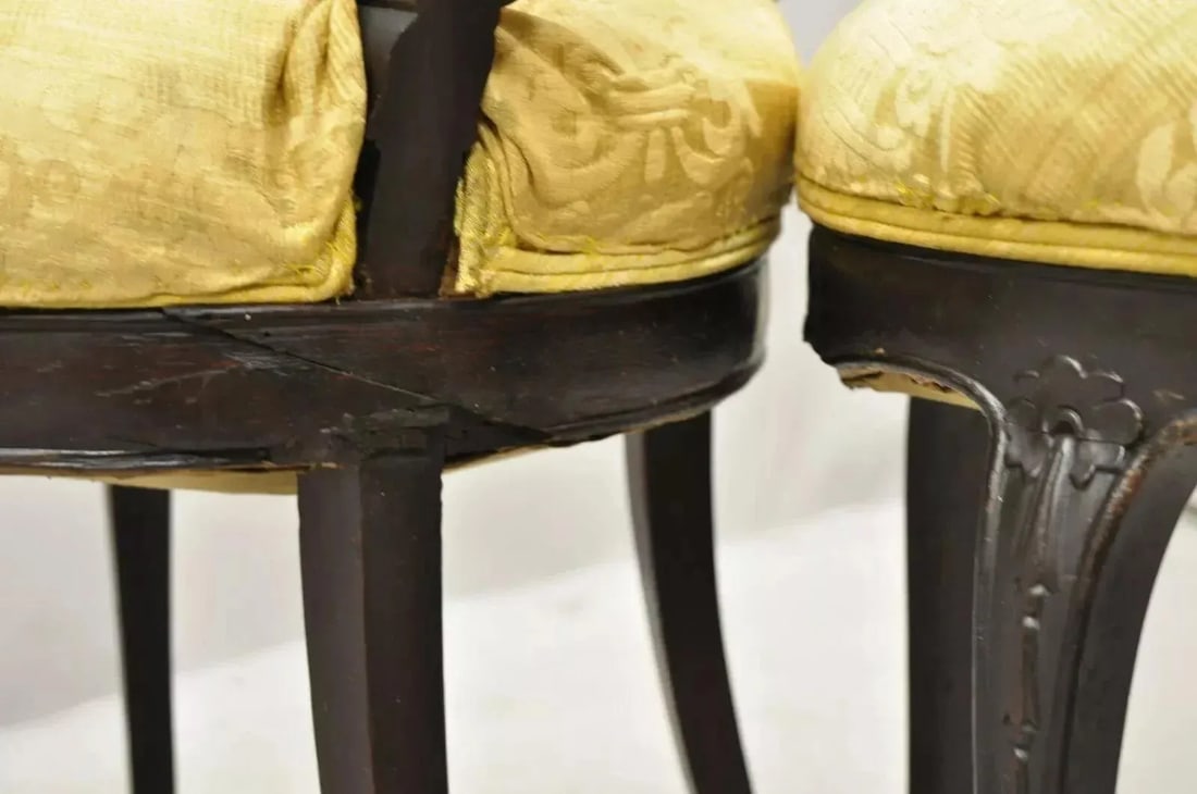 Antique French Victorian Carved Rosewood Small Petite Accent Side Chairs - Pair - 8
