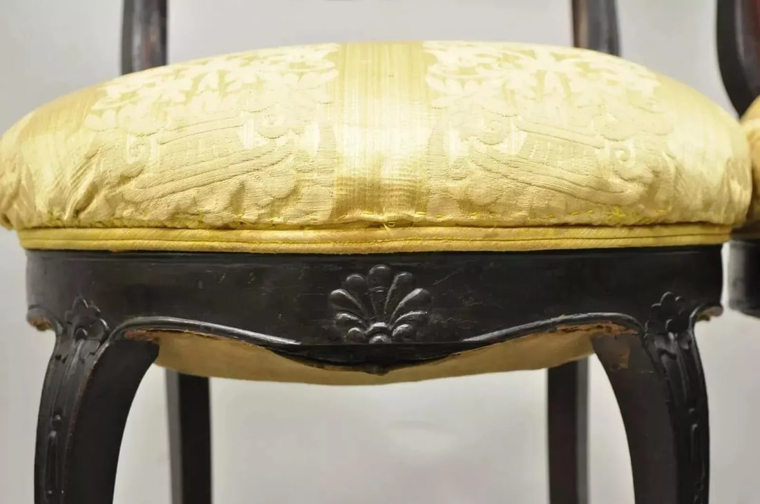Antique French Victorian Carved Rosewood Small Petite Accent Side Chairs - Pair - 9