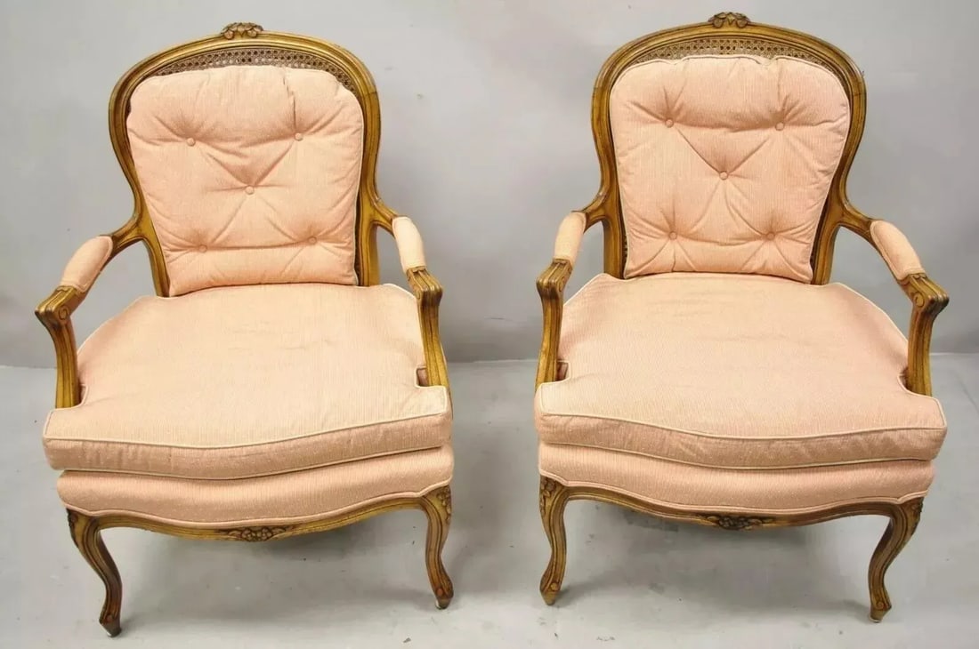 Early 20th Century French Louis XV Provincial Style Carved Walnut Cane Back Arm Chairs - a Pair - 10