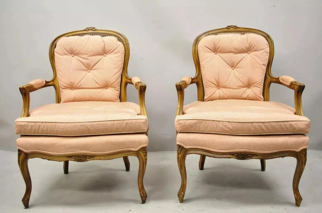 Early 20th Century French Louis XV Provincial Style Carved Walnut Cane Back Arm Chairs - a Pair - 2