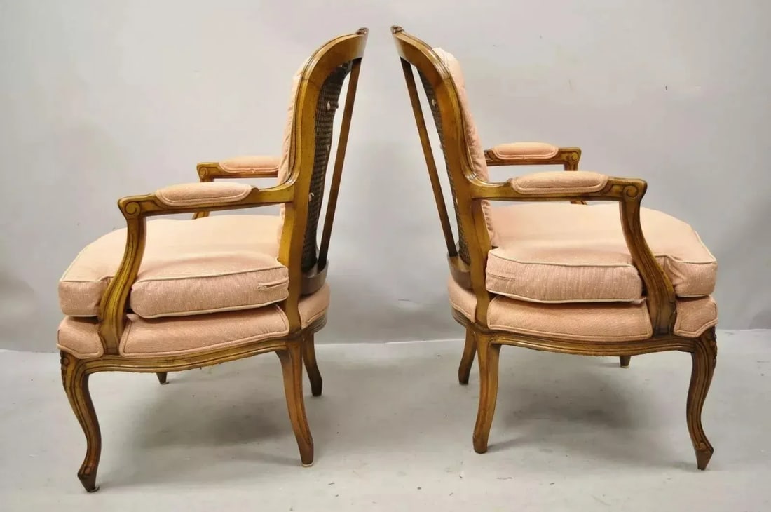 Early 20th Century French Louis XV Provincial Style Carved Walnut Cane Back Arm Chairs - a Pair - 5