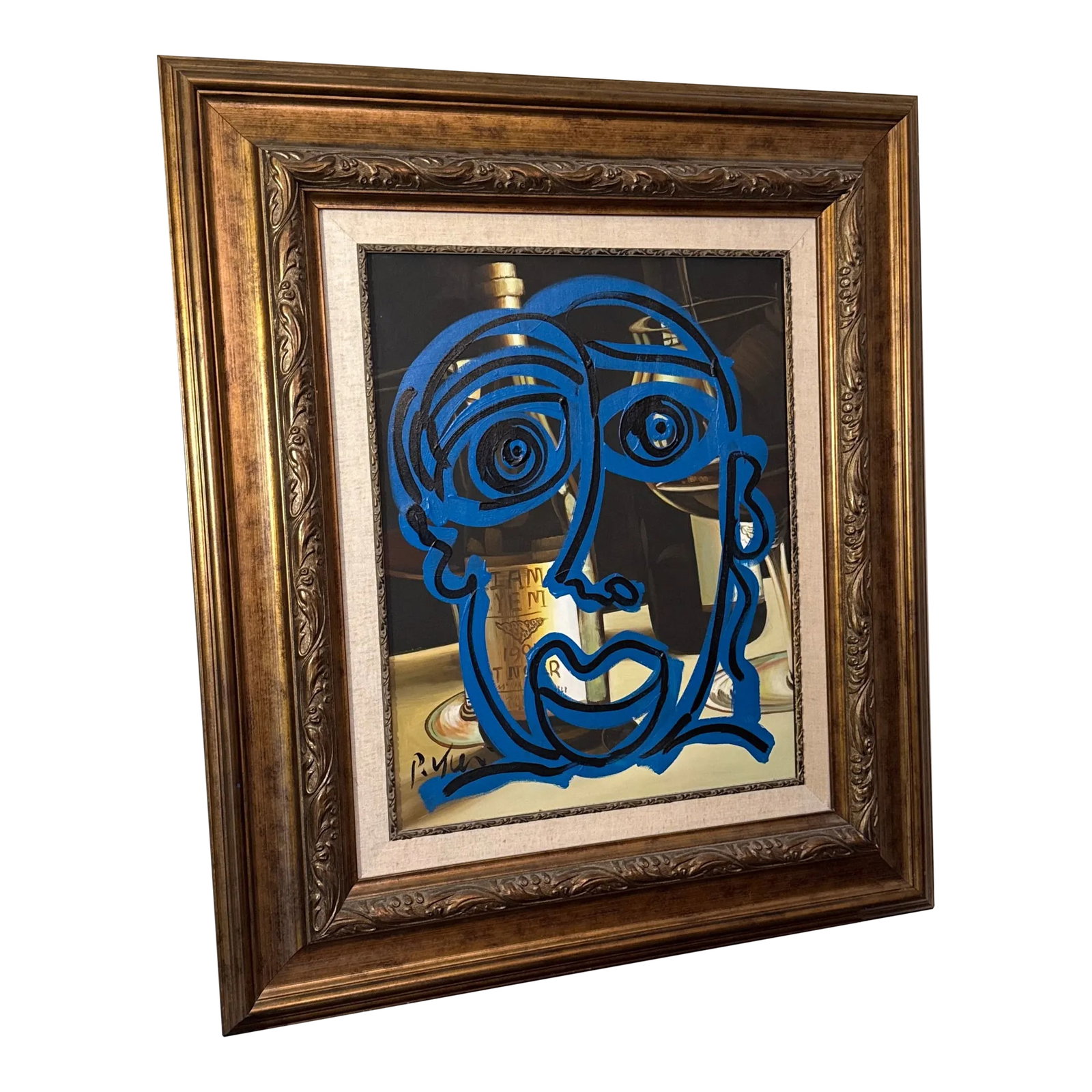 1970s Vintage Abstract Portraiture, Painting by Peter Robert Keil, Framed: Peter Keil is a German artist that focuses primarily on abstract expressionism. Keil painted with some of the greats including Joan Miro, Pablo Picasso and Andy Warhol, to name a few. This is interest