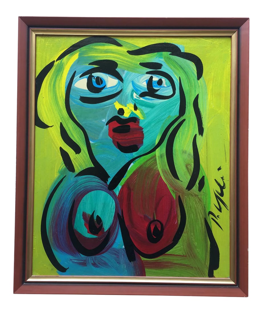 Peter Keil Abstract Portrait Painting, Framed: Peter Keil is a German artist who focuses primarily on abstract expressionism. Keil painted with some of the greats, including Joan Miro, Pablo Picasso, and Andy Warhol, to name a few. This is a gorge