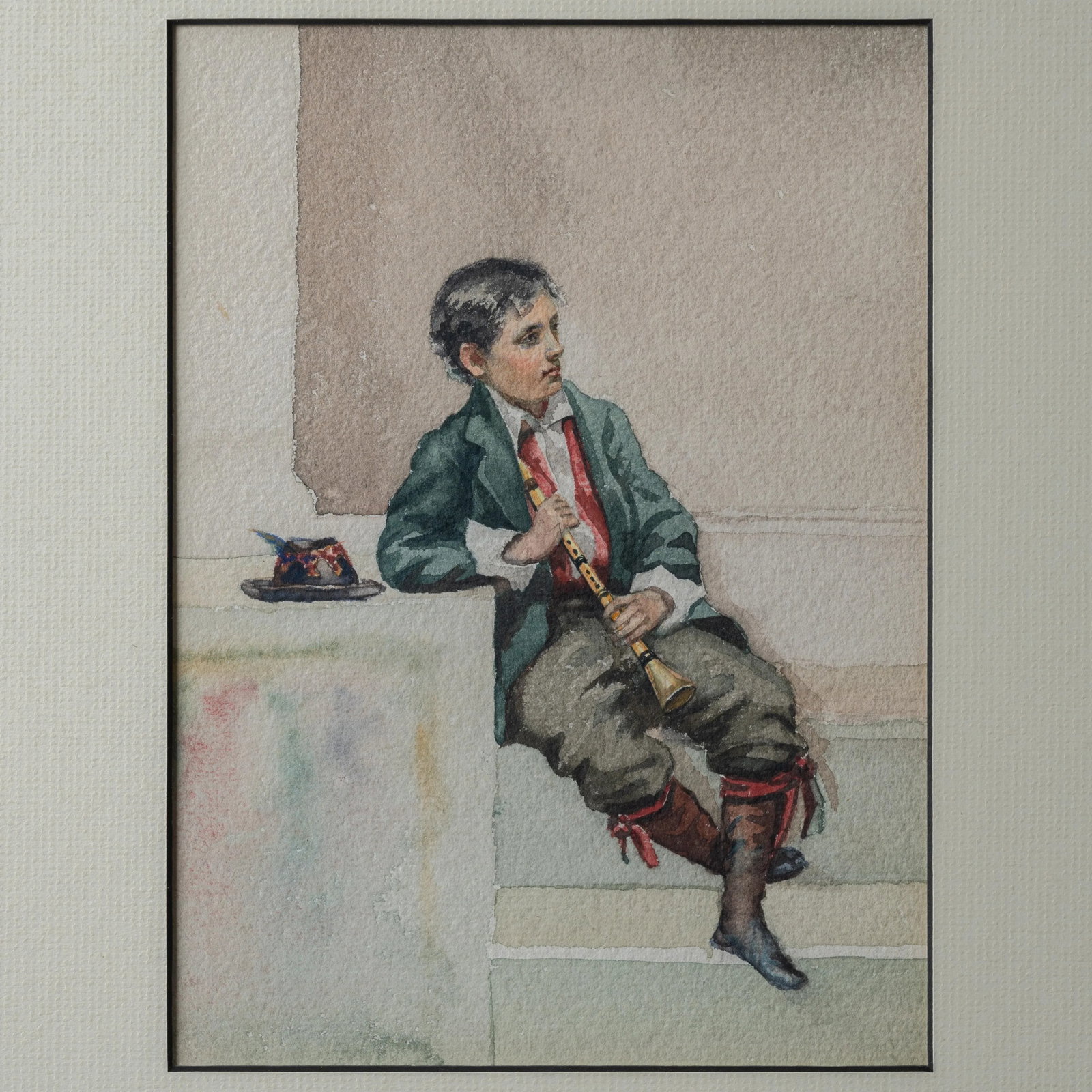 Italian School Flute Player Watercolor, 1899 - 3