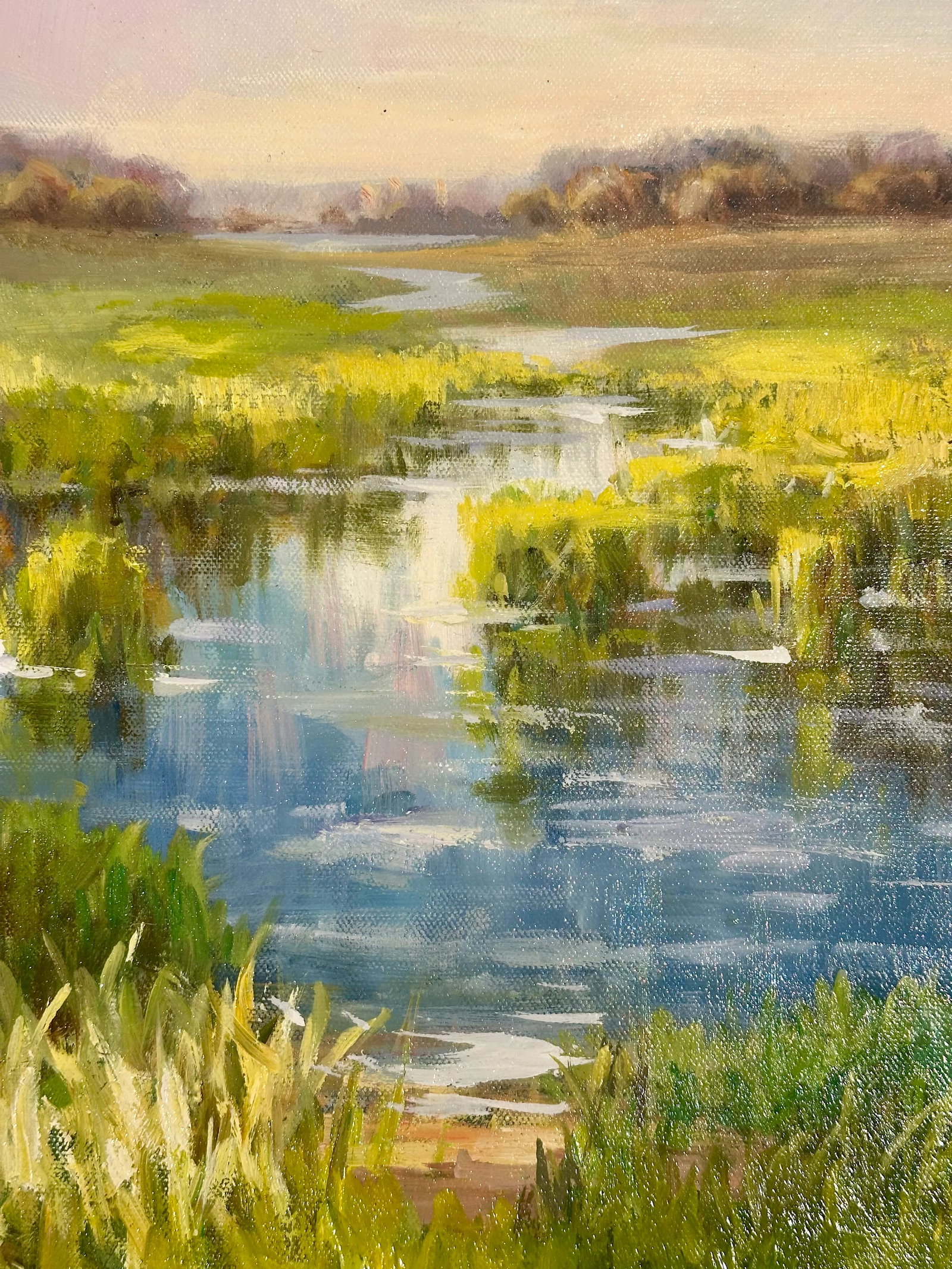Marsh Coastal Landscape Oil Painting on Canvas by K. Hanna - 12" X 16" - 4