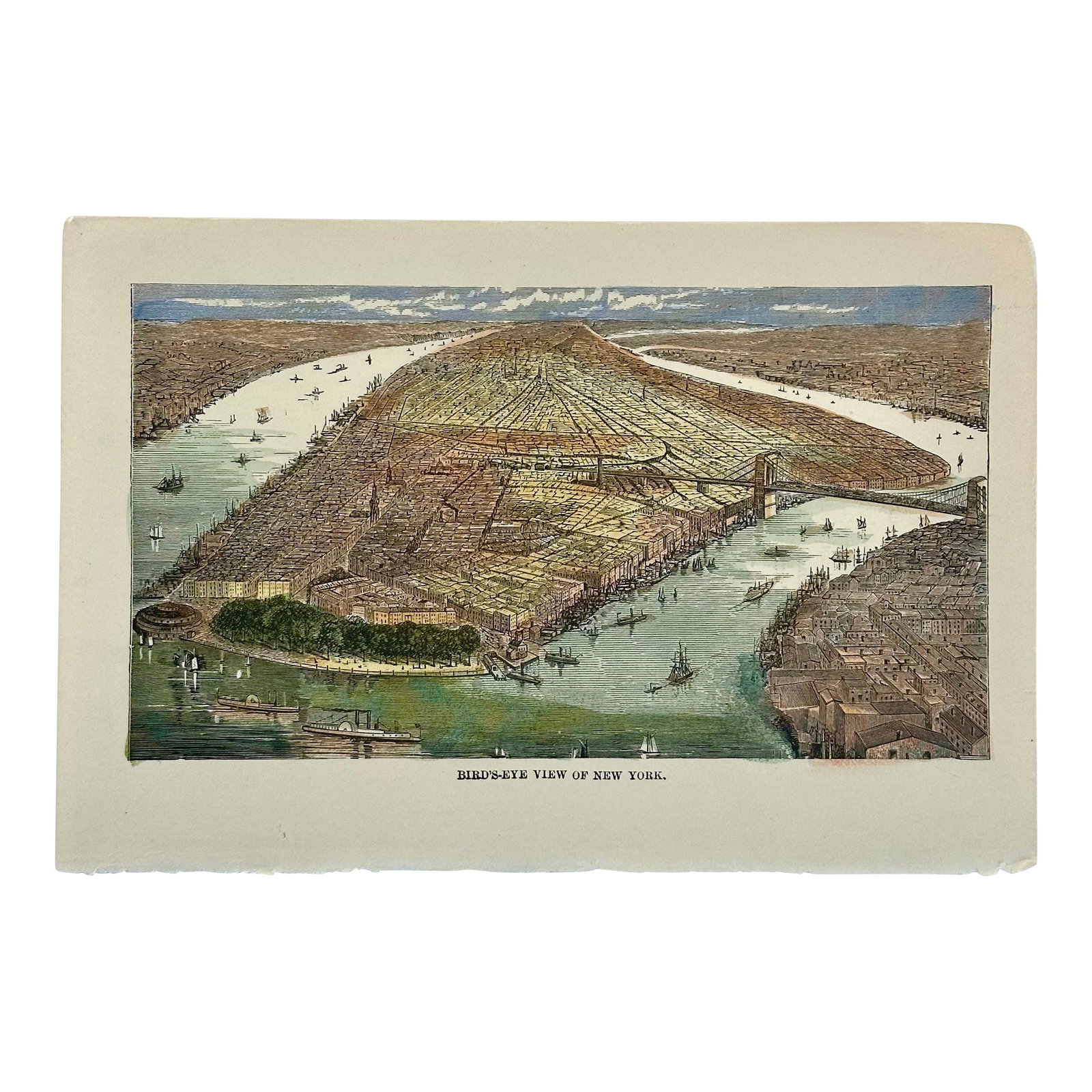 New York City Birds Eye View, Circa 1890: Original wood engraving from Currier & Ives, circa 1890. Unframed. Dimensions: 7 1/4 x 5" Please note: If you purchase multiple items, we'll gladly combine shipping-just send us a message. We offer