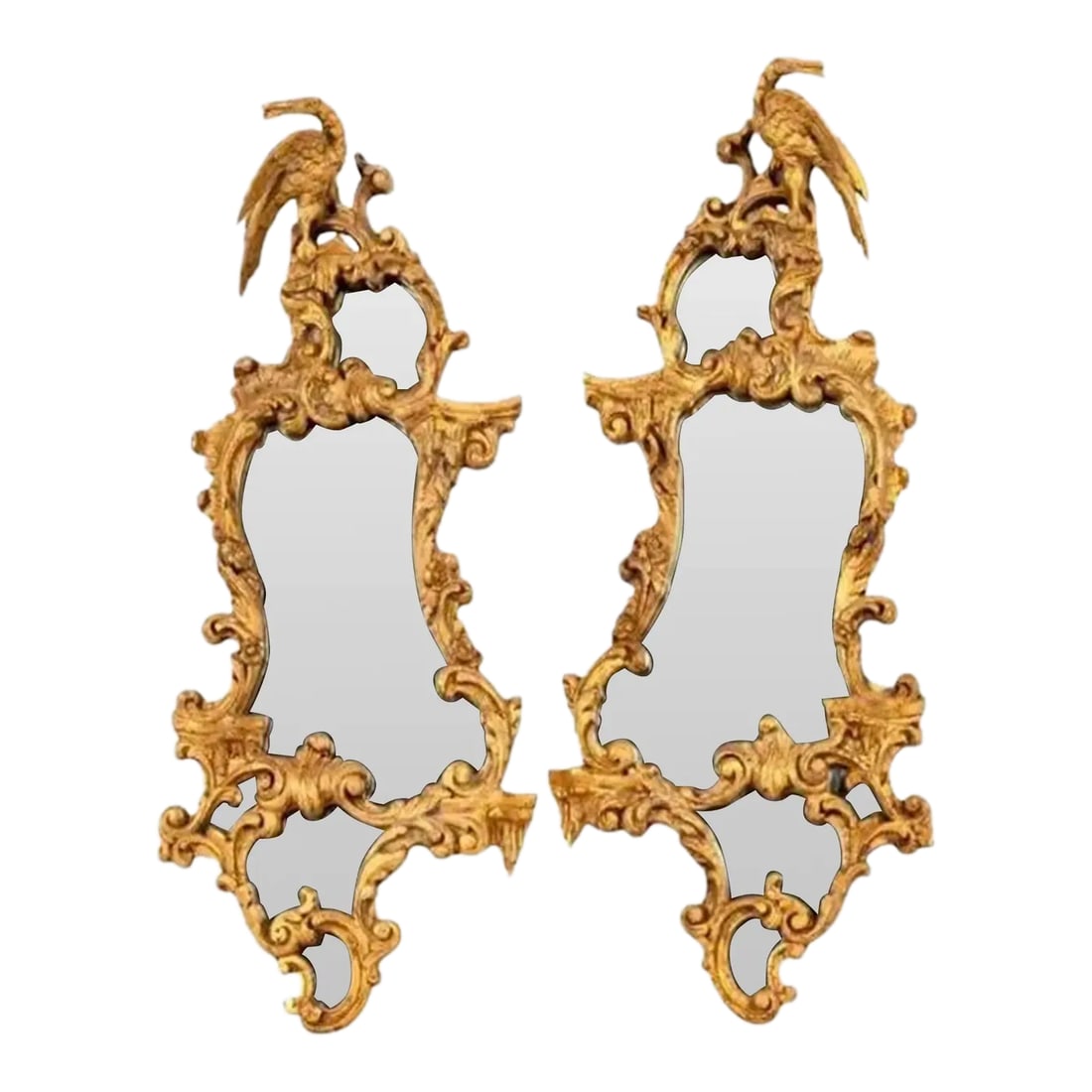 Chinese Chippendale Giltwood Mirrors With Phoenix Bird a Pair (1 of 9)