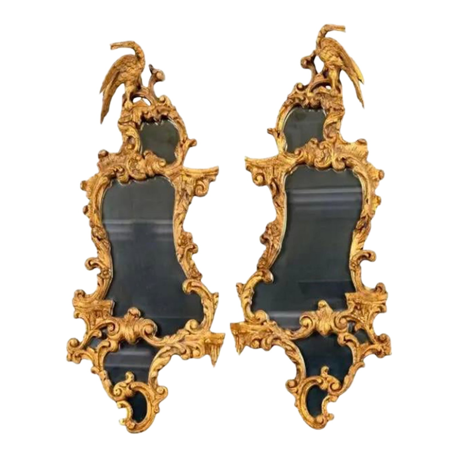 Chinese Chippendale Giltwood Mirrors With Phoenix Bird a Pair - 2