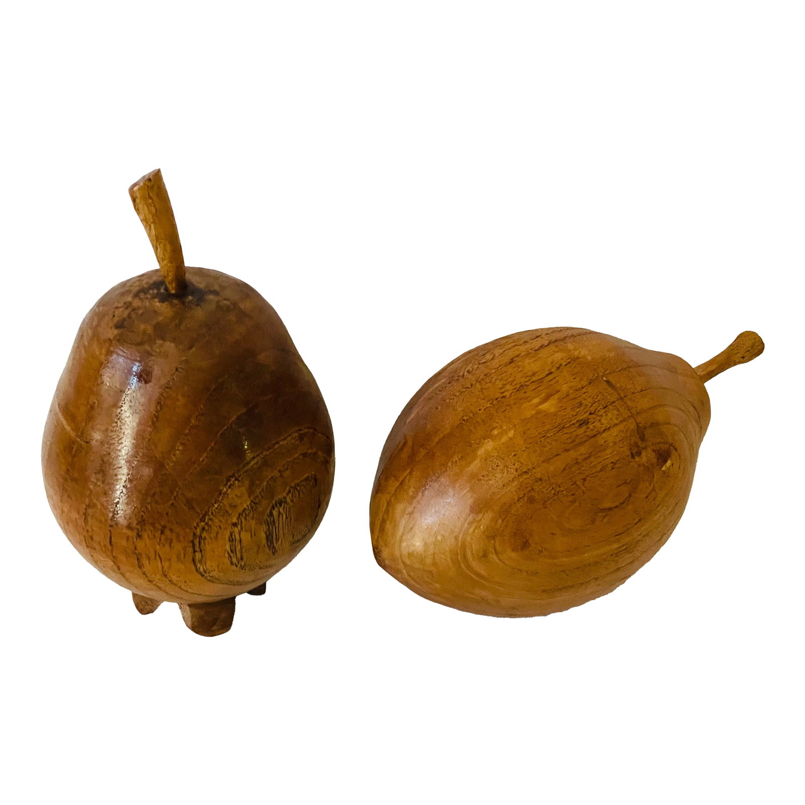 1960s Set of Two Wood Fruit Sculptures Organic Modern: Two 7" large by 4" wood carved fruit pieces- apple and pear. Great decor items. Condition: Alterations: Original Condition Unaltered Imperfections: Some Imperfections Condition Notes: Good condition O