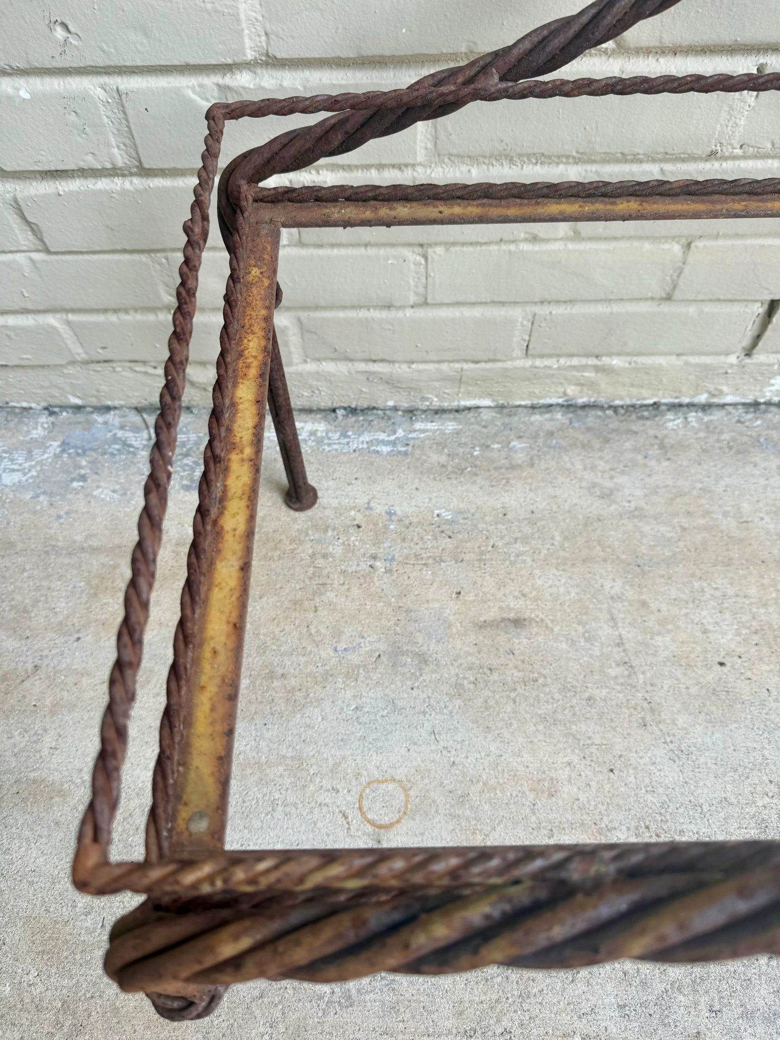 Vintage Regency Faux Rope and Tassel Patinated Wrought Iron Indoor or Outdoor Garden Table Base - 8