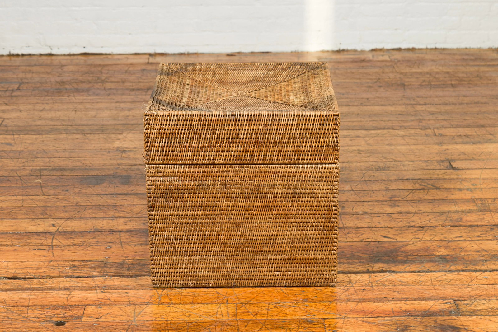 Rustic Burmese Vintage Square Shaped Rattan Basket with Weathered Patina - 10