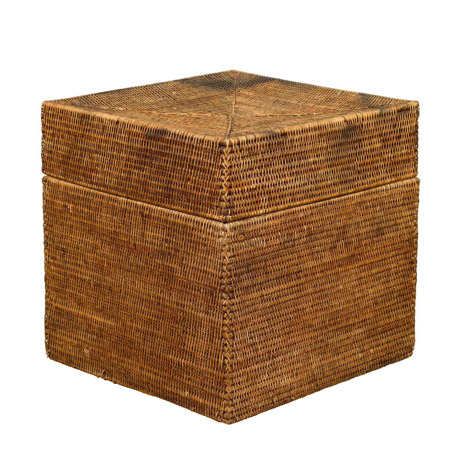 Rustic Burmese Vintage Square Shaped Rattan Basket with Weathered Patina - 11
