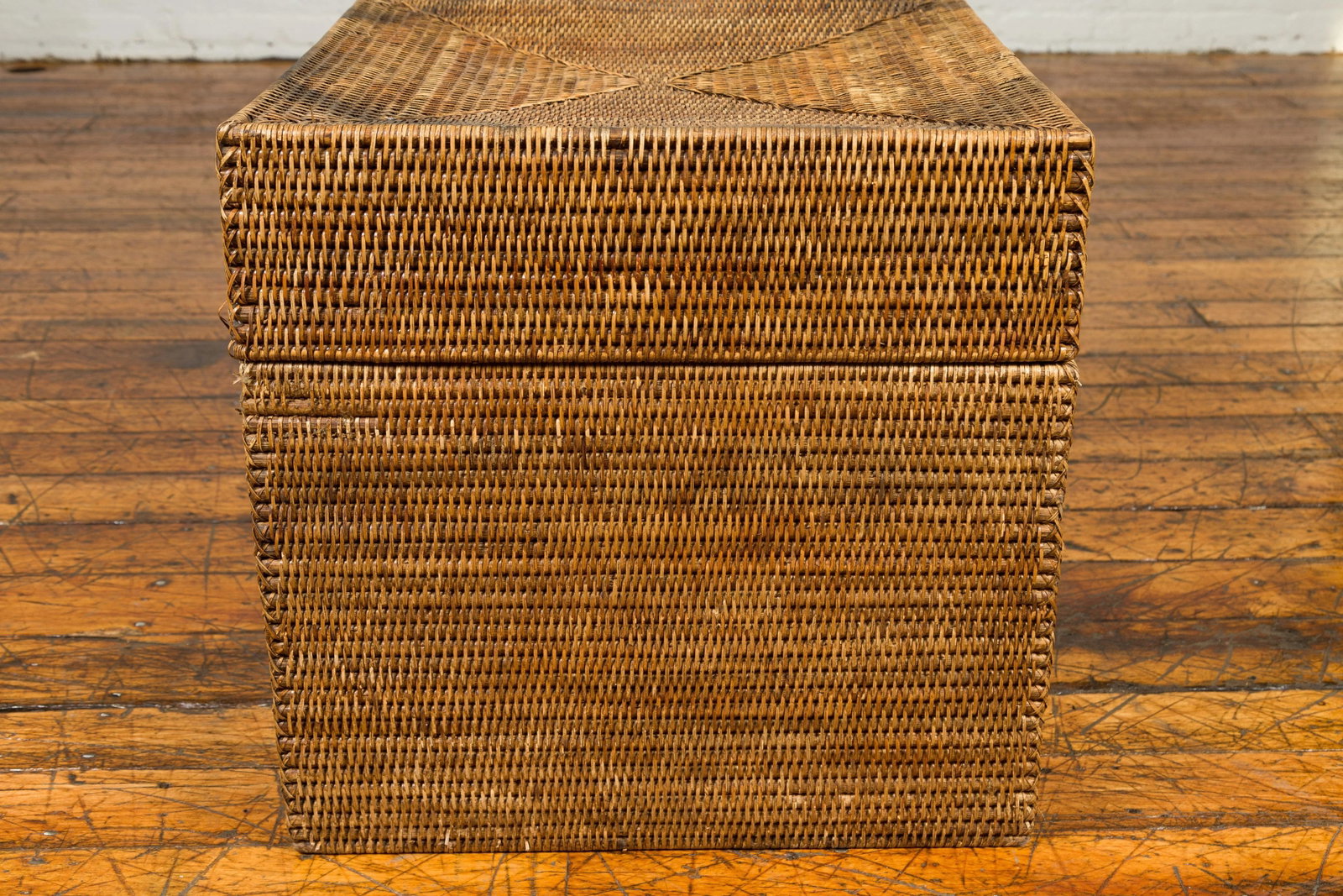 Rustic Burmese Vintage Square Shaped Rattan Basket with Weathered Patina - 5