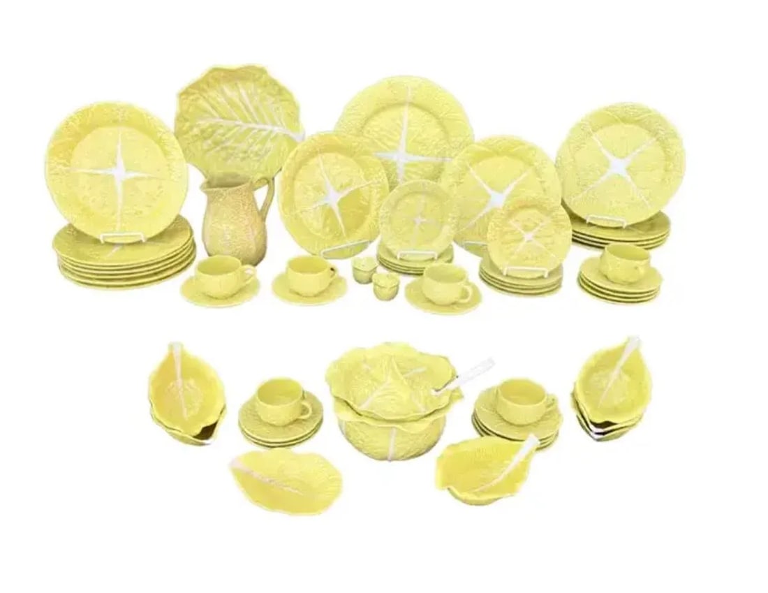 Yellow Portuguese Cabbage Leaf Dinnerware Set of Fifty Four Pieces - 12