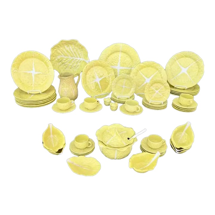 Yellow Portuguese Cabbage Leaf Dinnerware Set of Fifty Four Pieces (1 of 13)