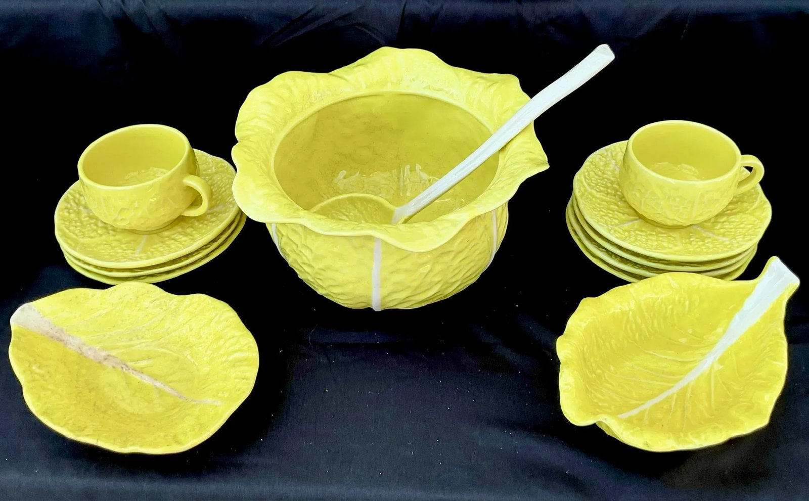 Yellow Portuguese Cabbage Leaf Dinnerware Set of Fifty Four Pieces - 6