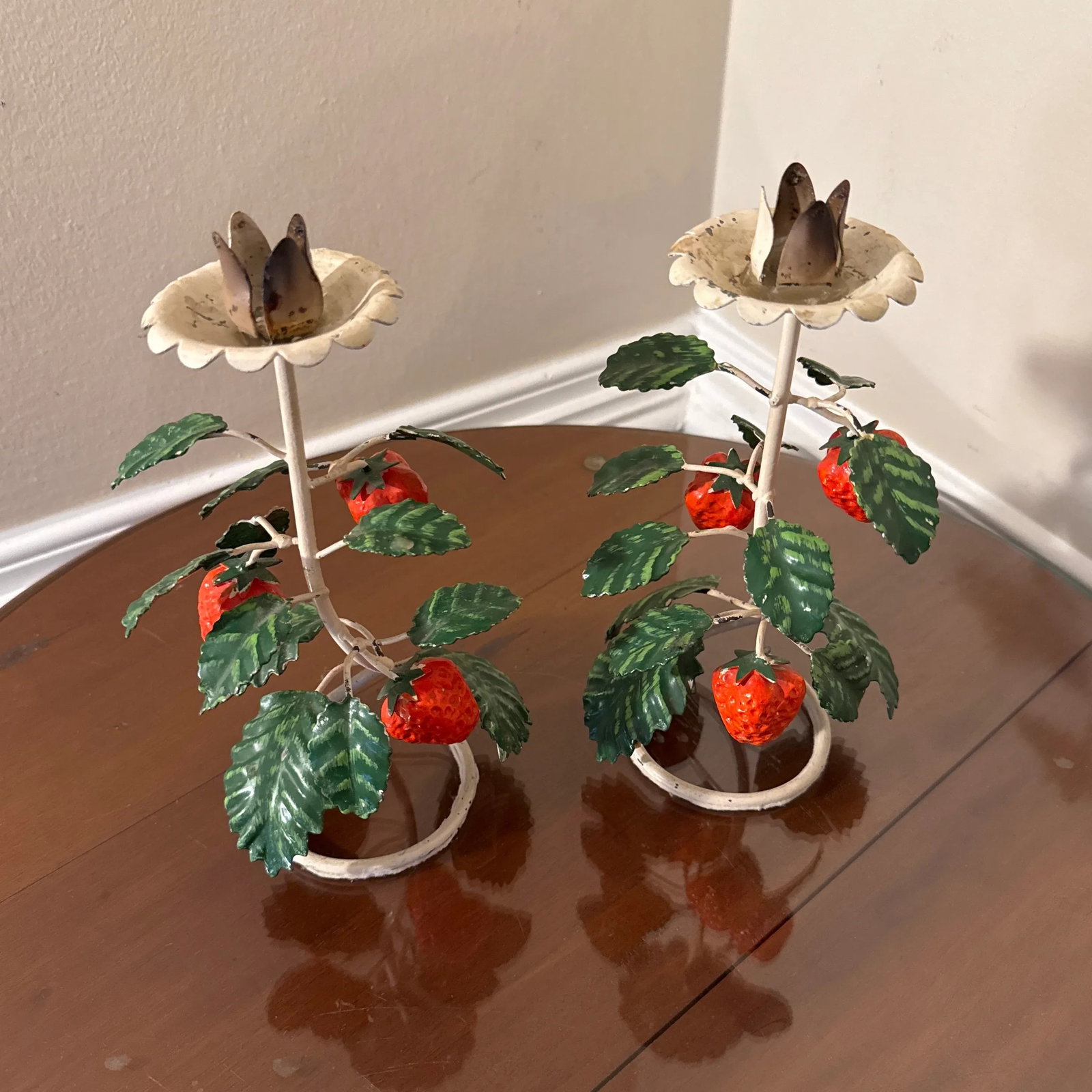 Vintage Italian Strawberry Told Candlesticks- a Pair - 2