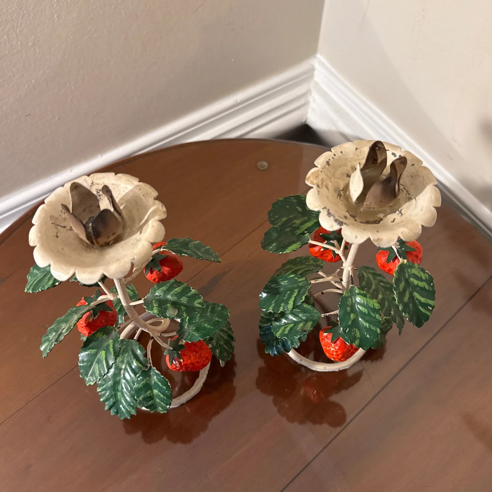 Vintage Italian Strawberry Told Candlesticks- a Pair - 3