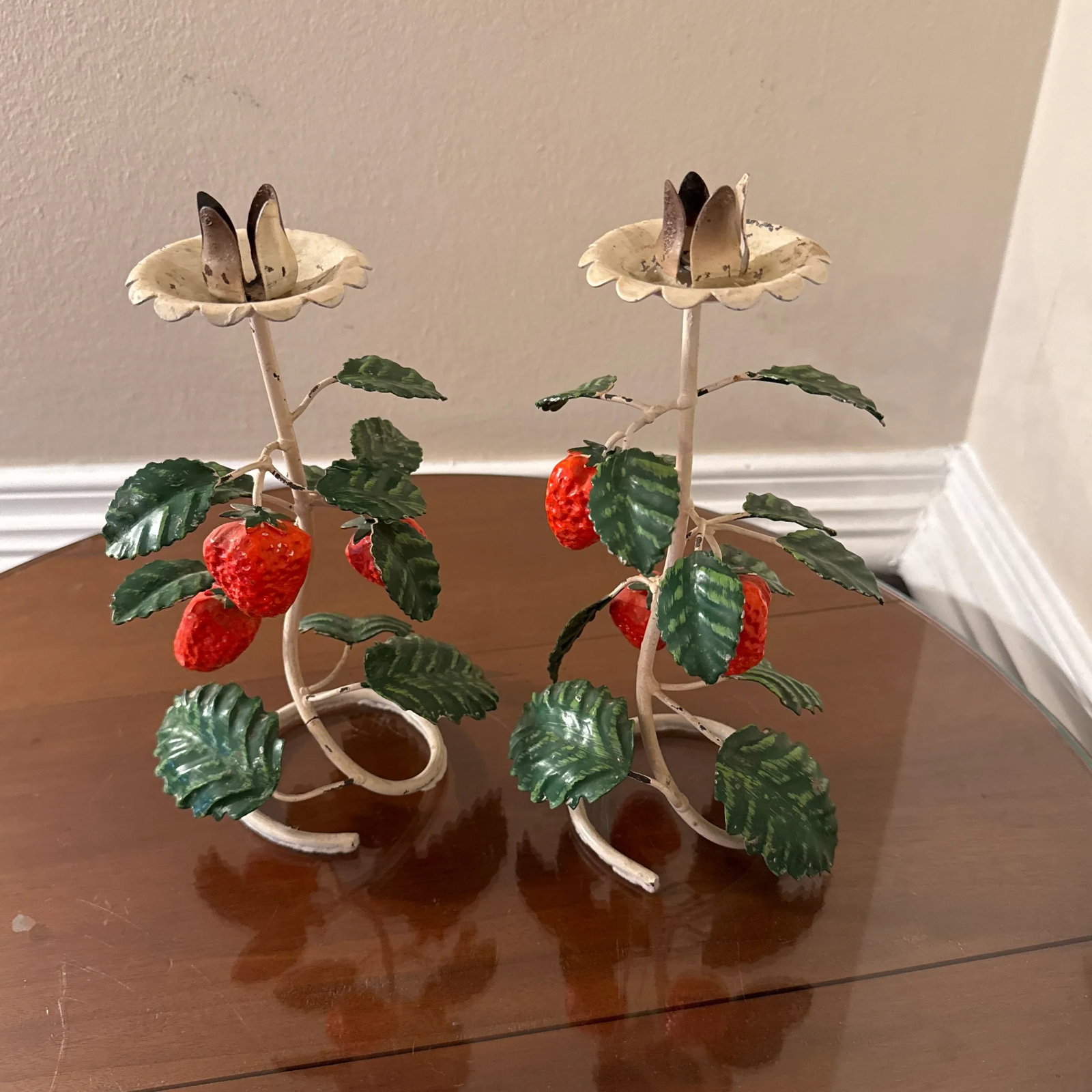 Vintage Italian Strawberry Told Candlesticks- a Pair - 7
