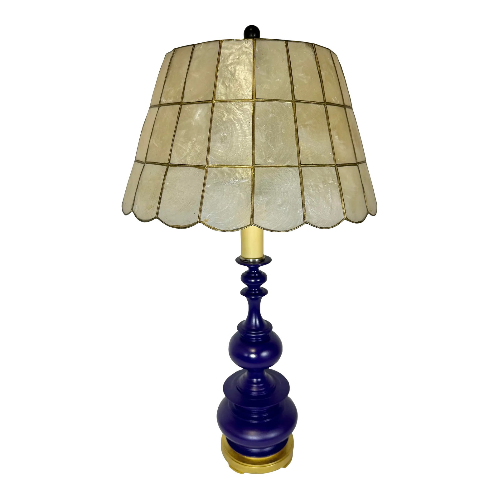 Vintage Stiffel Aubergine Purple Table Lamp With Capiz Shell Shade - Newly Painted: Elevate your space with this stunning vintage Stiffel table lamp, featuring a beautifully painted aubergine (purple) finish and a captivating capiz shell lamp shade. This unique and eye-catching