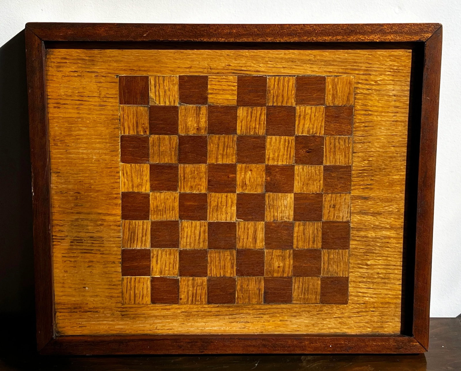 Vintage C.1930's Hand Made Oak & Walnut Chess or Checkers Board - 2