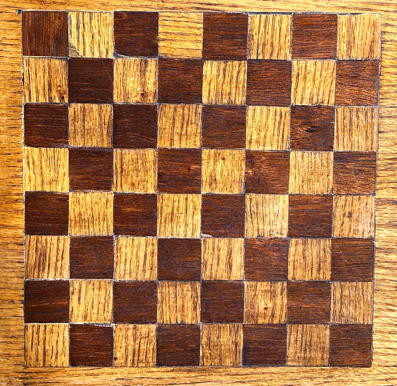 Vintage C.1930's Hand Made Oak & Walnut Chess or Checkers Board - 3