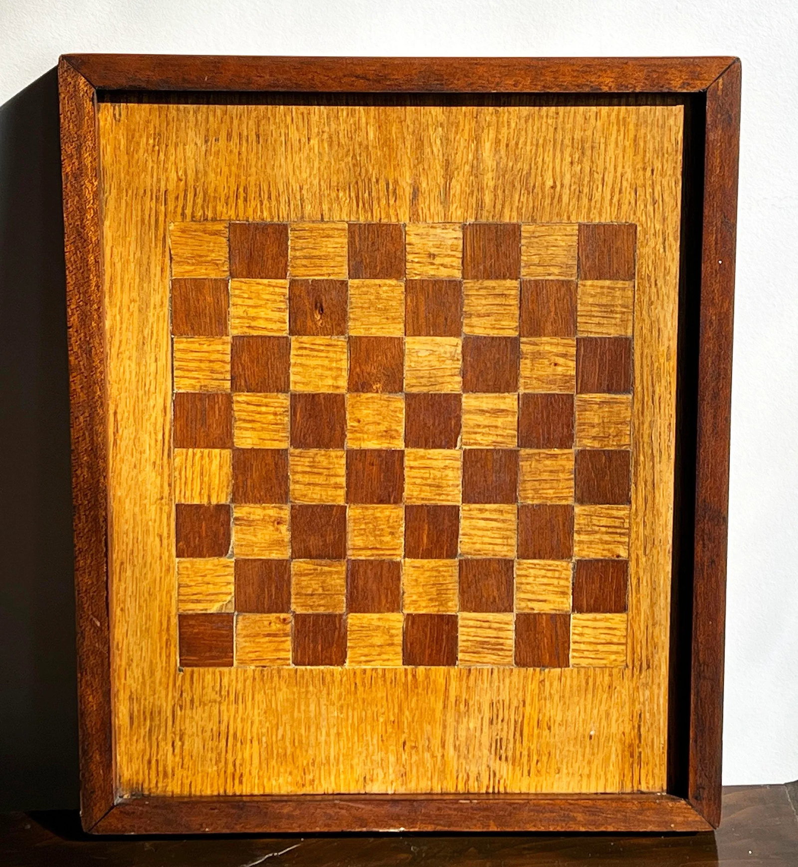 Vintage C.1930's Hand Made Oak & Walnut Chess or Checkers Board - 4