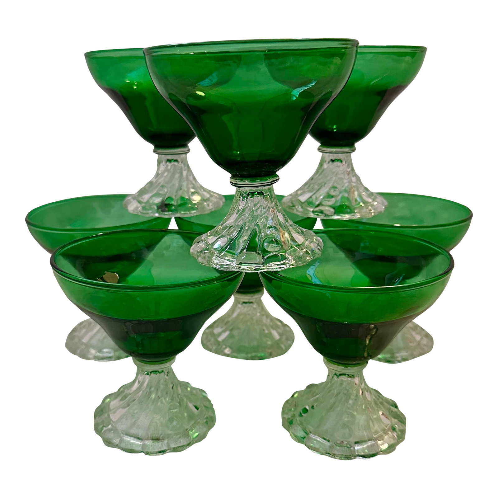 Anchor Hocking "Burple" Inspiration Green Champagn/Tall Sherbet Glasses-Set of 8: Vintage set of 8 Anchor Hocking "Burple" Inspiration Green Champagne/Tall Sherbet glasses Perfect for a Garden party or Holidays such as Xmas, Easter. I also have water goblets in my listings. The