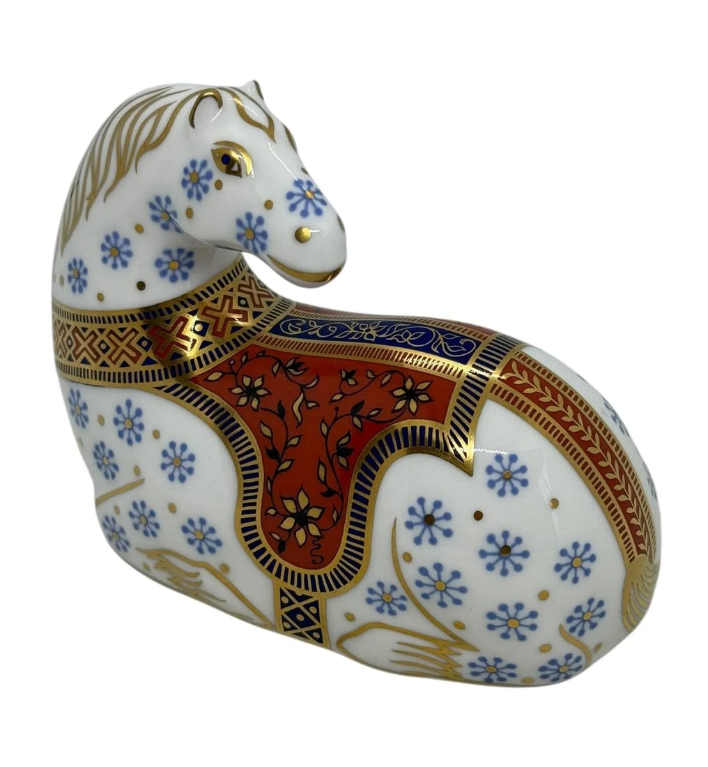 1990 Royal Crown Derby Bone China Imari Horse Paperweight With 22-Carat Gold - 2