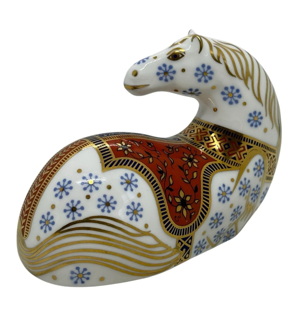 1990 Royal Crown Derby Bone China Imari Horse Paperweight With 22-Carat Gold - 3