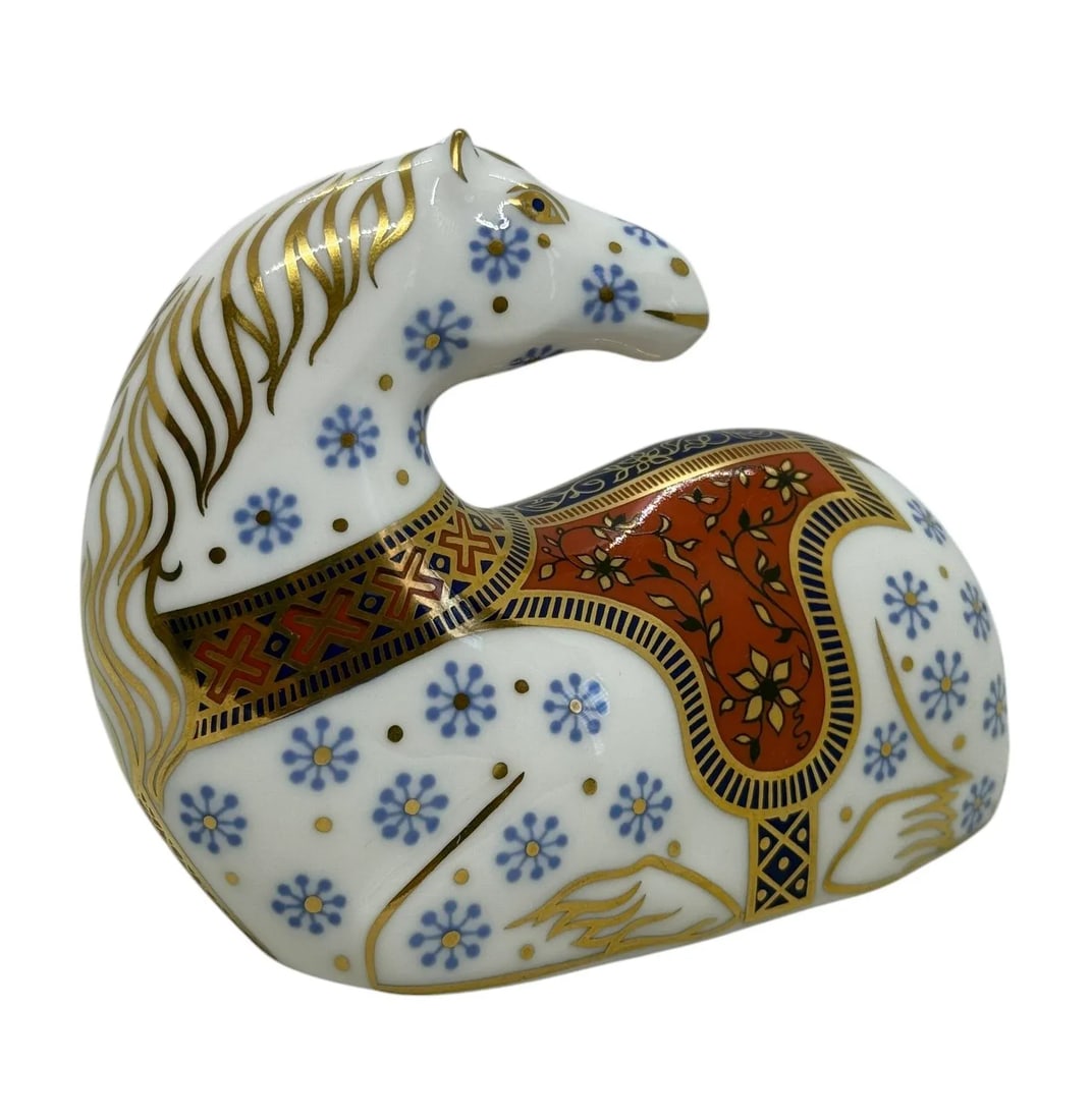 1990 Royal Crown Derby Bone China Imari Horse Paperweight With 22-Carat Gold - 5