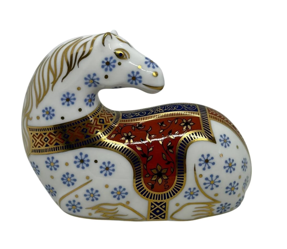 1990 Royal Crown Derby Bone China Imari Horse Paperweight With 22-Carat Gold - 6