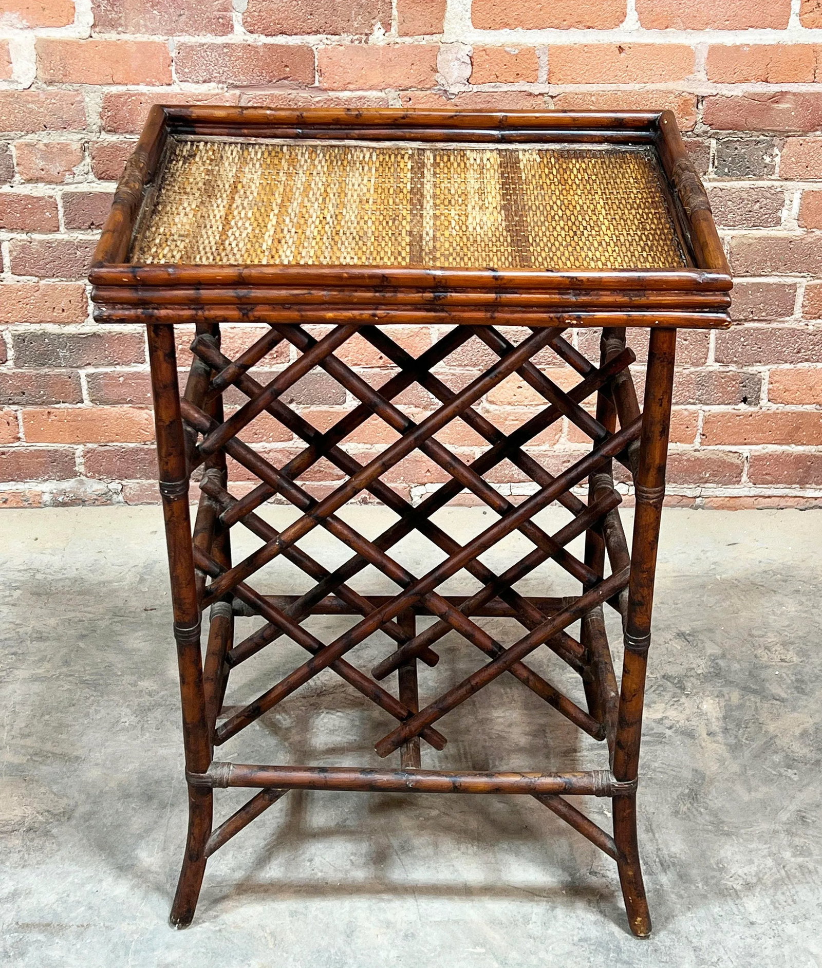 Vintage Hollywood Regency / Chinoiserie Burnt Bamboo & Rattan Wine Rack - 2