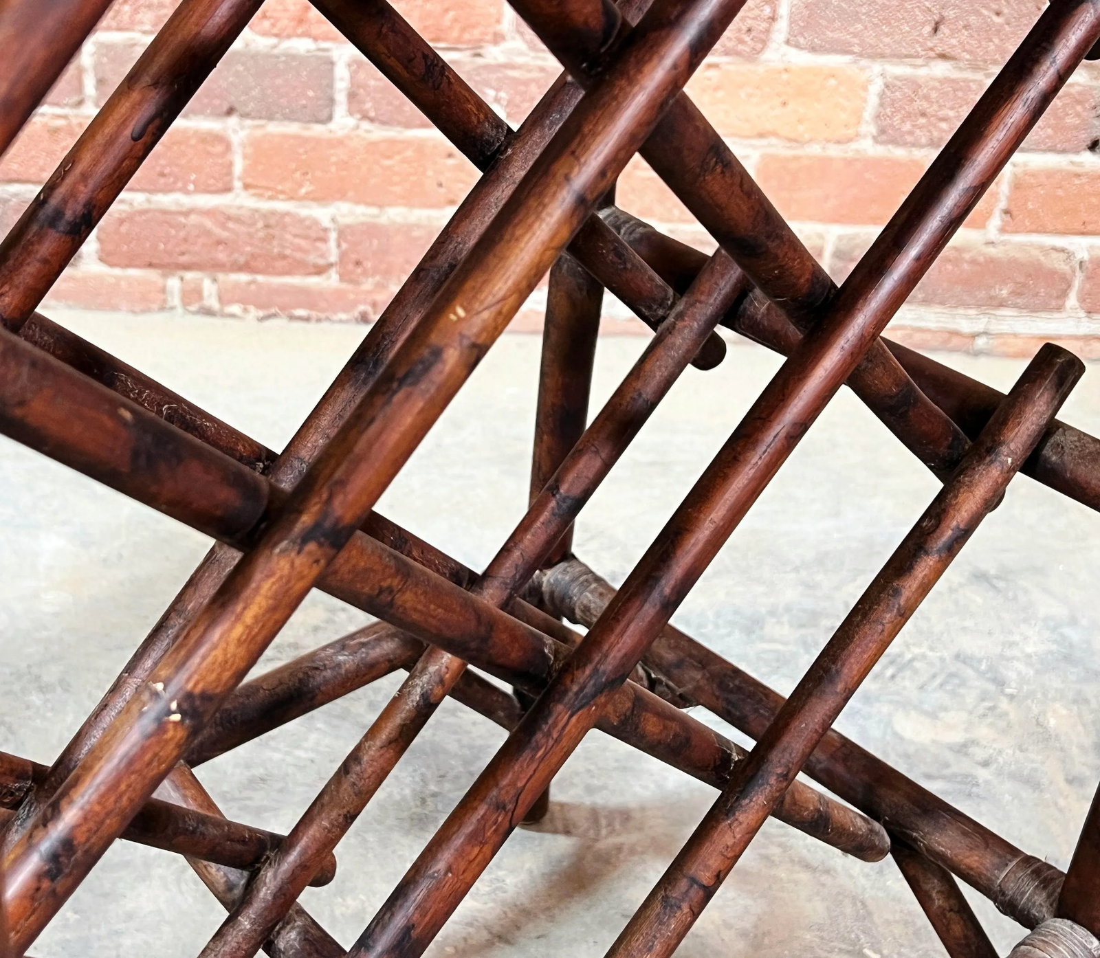 Vintage Hollywood Regency / Chinoiserie Burnt Bamboo & Rattan Wine Rack - 3