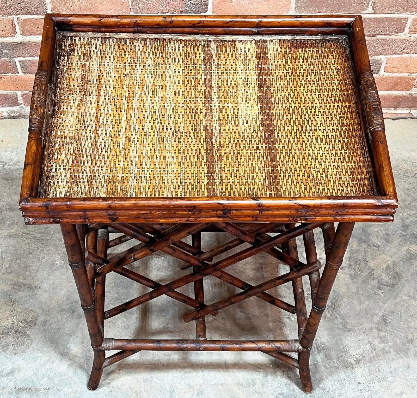 Vintage Hollywood Regency / Chinoiserie Burnt Bamboo & Rattan Wine Rack - 5
