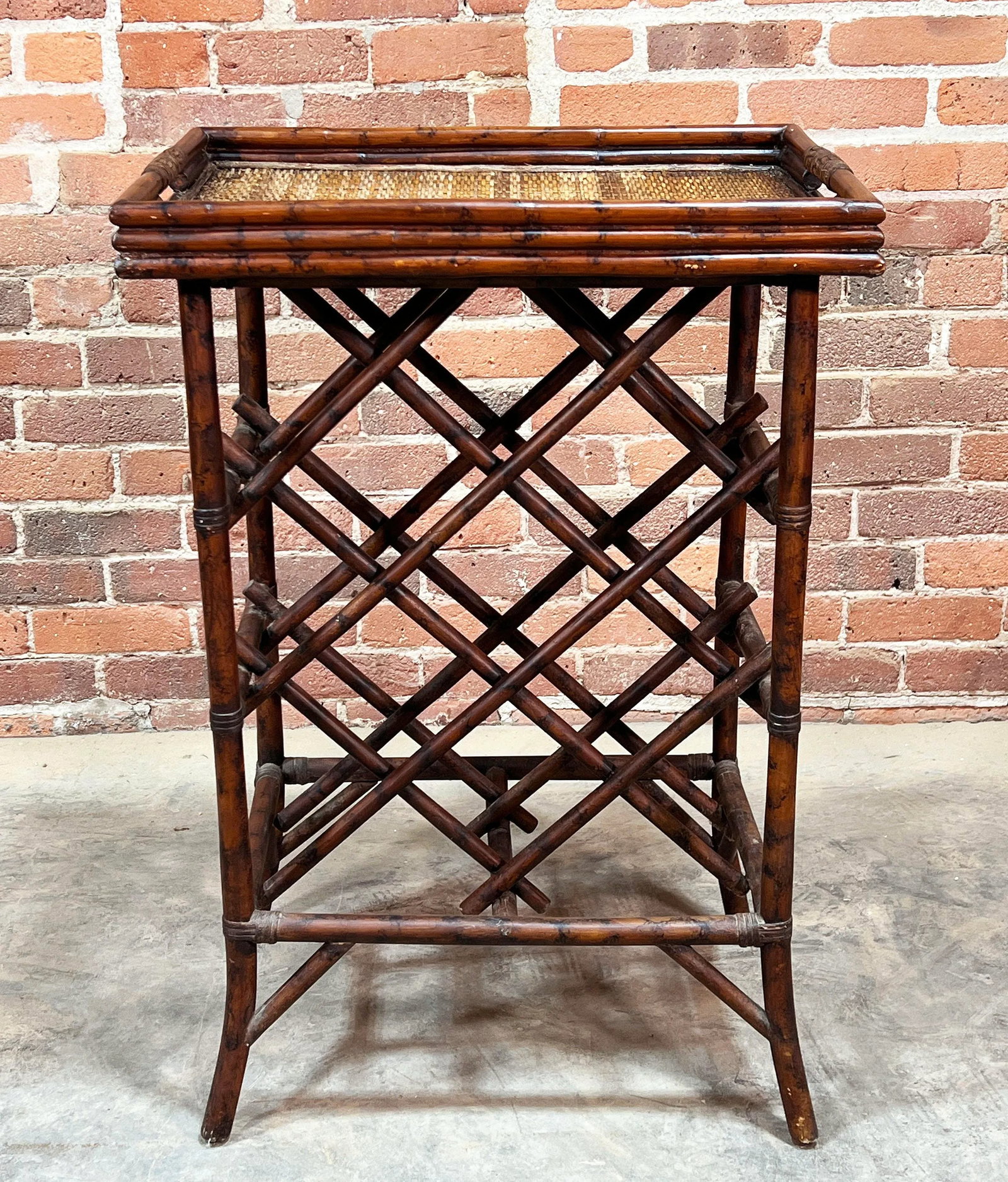 Vintage Hollywood Regency / Chinoiserie Burnt Bamboo & Rattan Wine Rack - 7