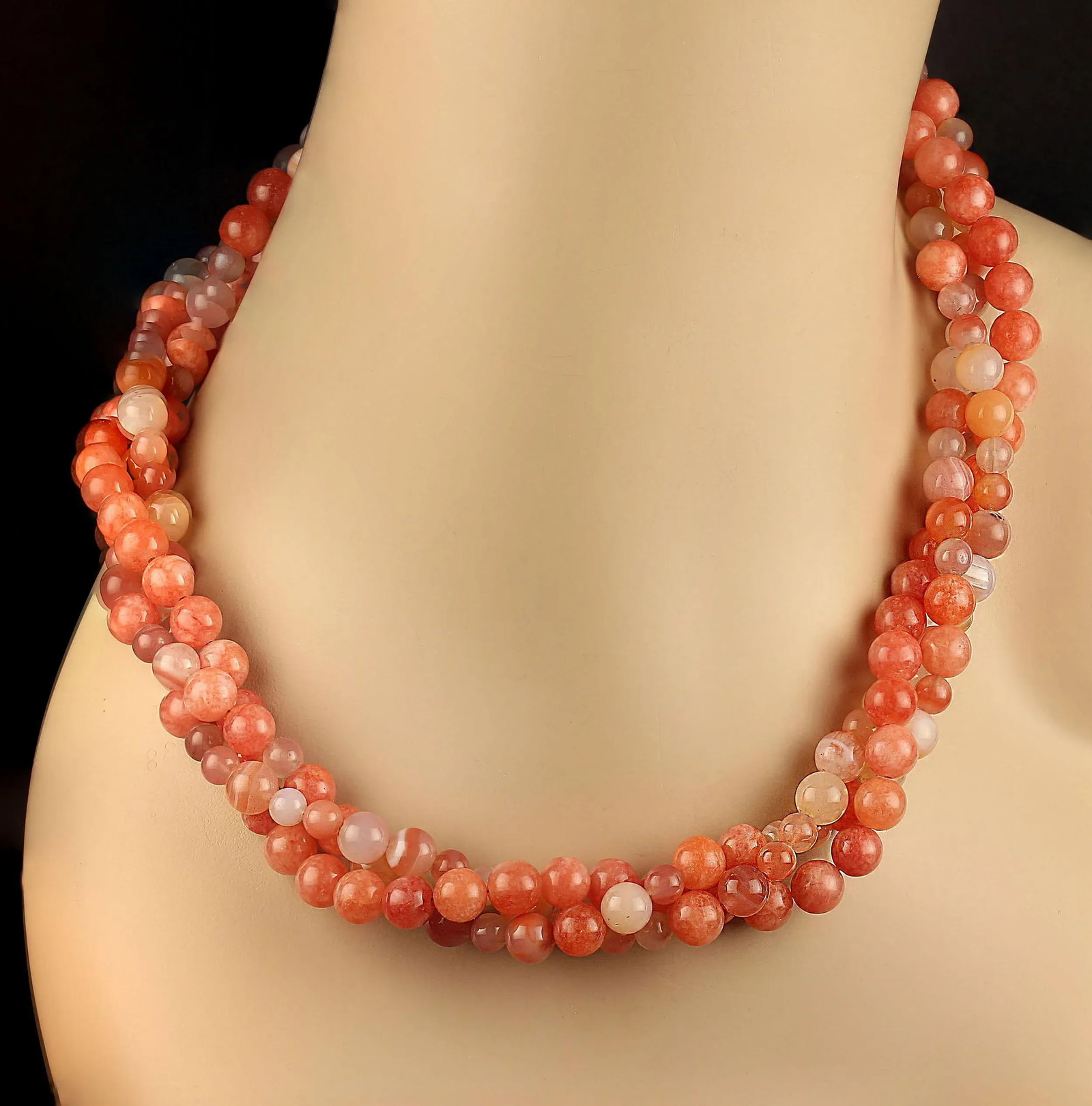 Three Strand Coral Agate Necklace - 5