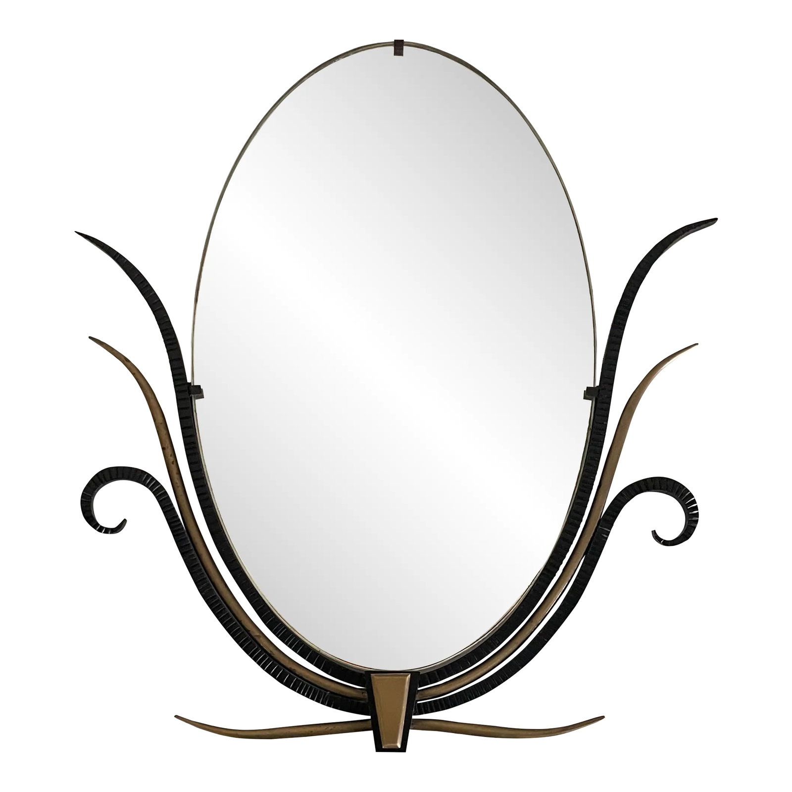Elegant Art Deco Mirror: This incredibly elegant French wall mirror is reminiscent of the style of Gilbert Poillerat. It really lights up any room that needs a visual punch. Condition: Alterations: Original Condition