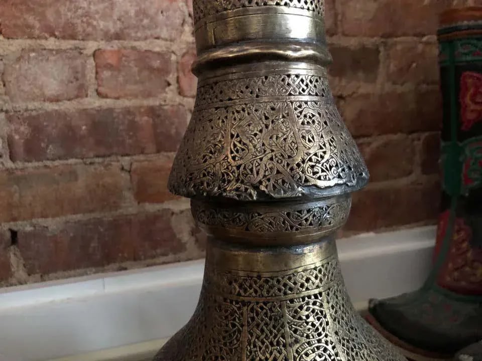 Antique Moorish Brass Candleholder Floor Lamp - 2