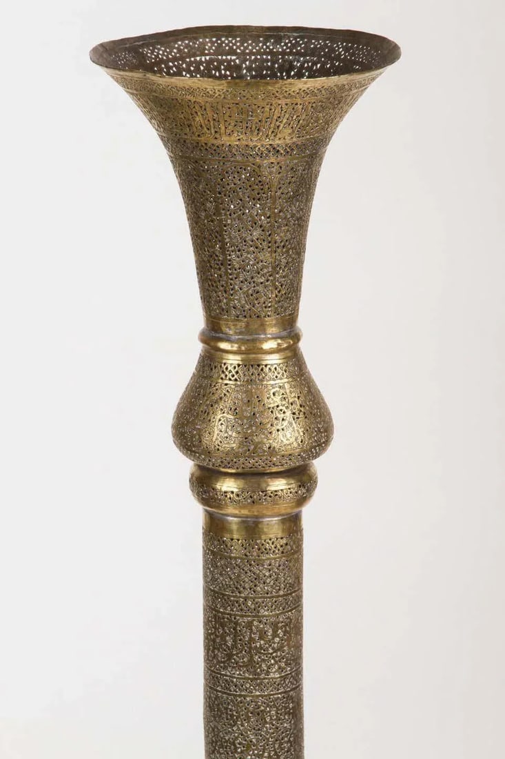 Antique Moorish Brass Candleholder Floor Lamp - 3