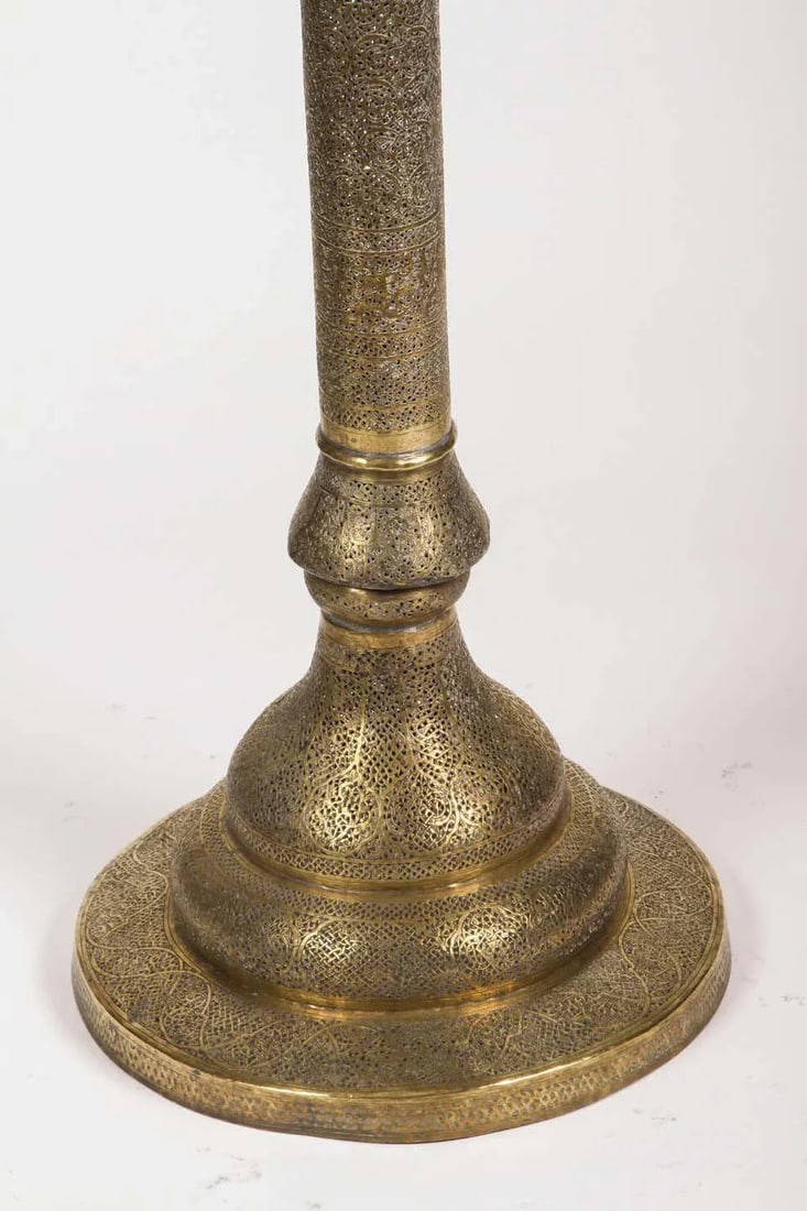 Antique Moorish Brass Candleholder Floor Lamp - 4