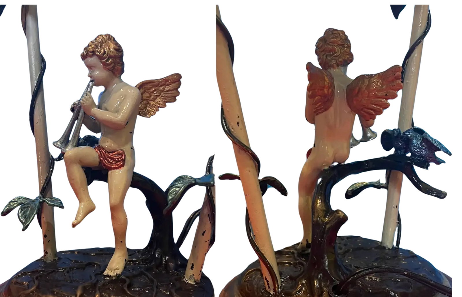 Cherub Playing the Flute Tole Table Lamp - 10