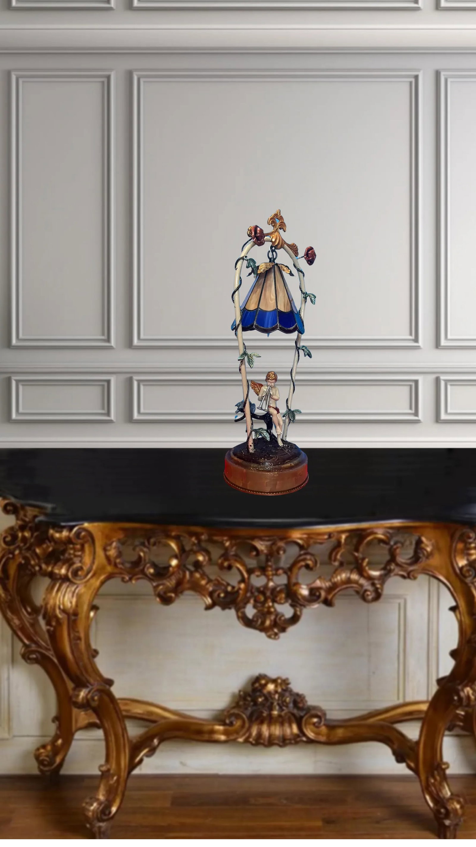 Cherub Playing the Flute Tole Table Lamp - 2