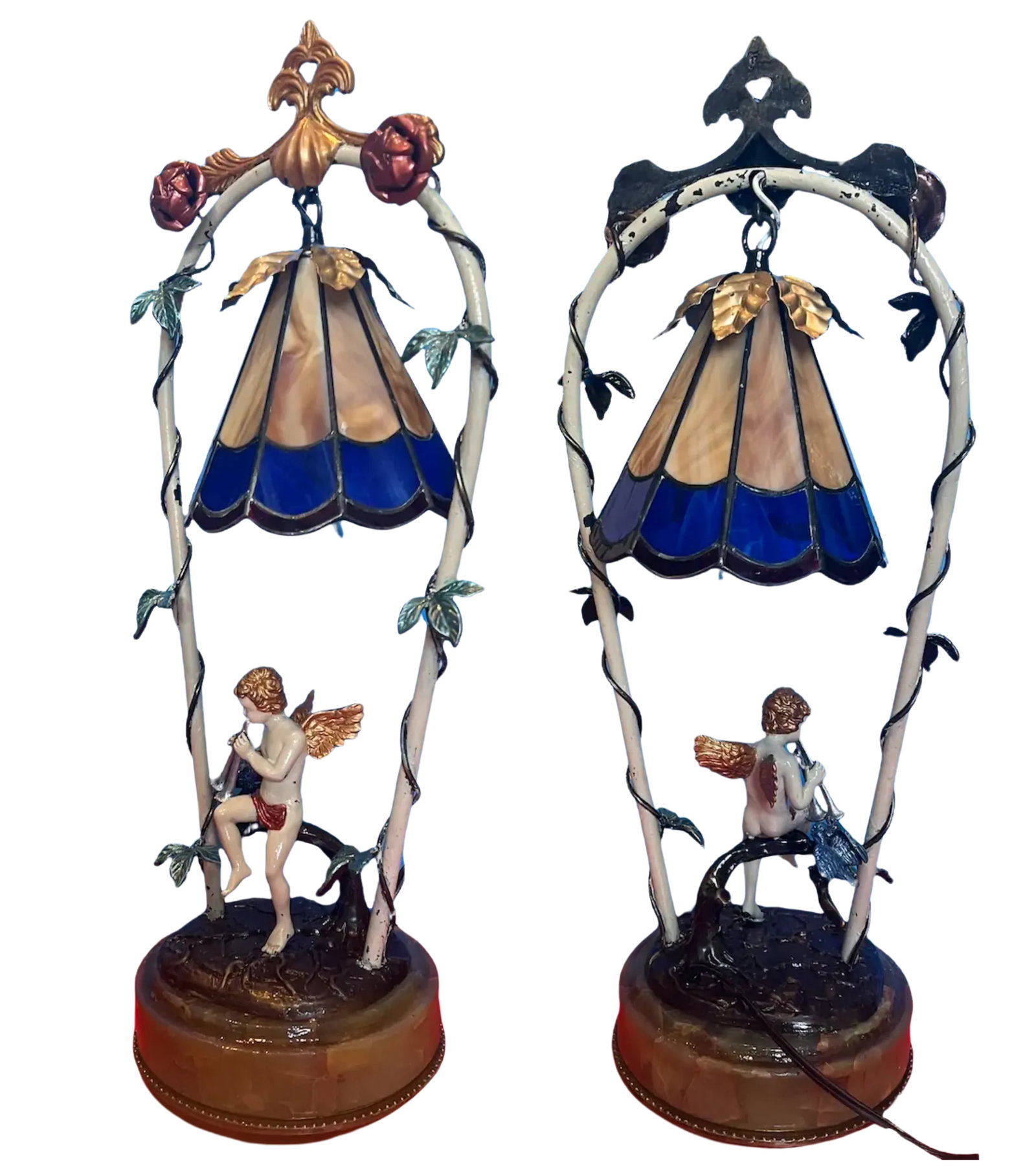 Cherub Playing the Flute Tole Table Lamp - 5