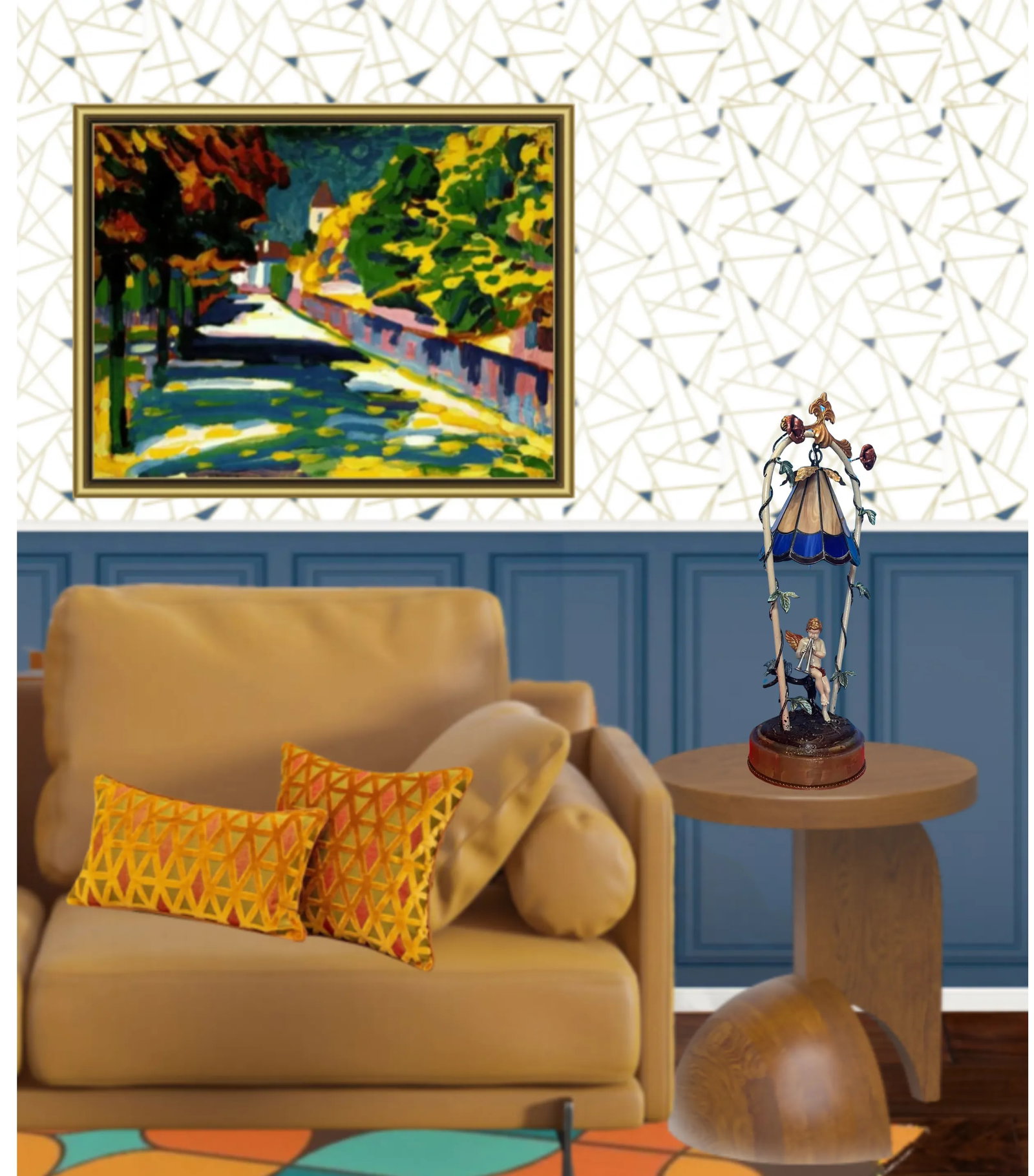 Cherub Playing the Flute Tole Table Lamp - 6