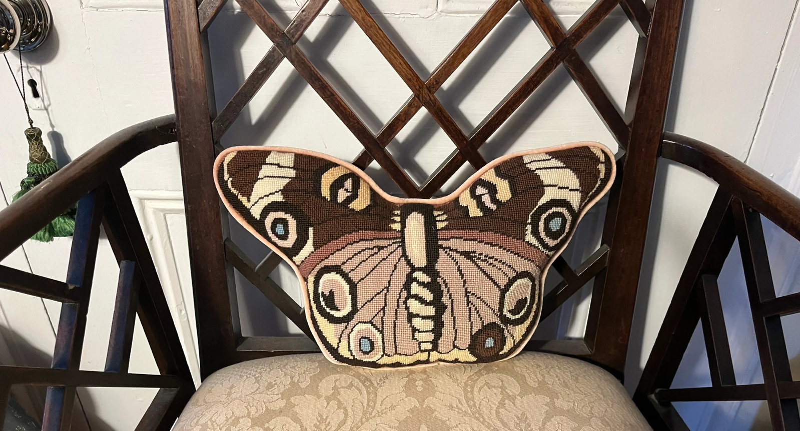 Mid-Century Modern Needlepoint Butterfly Pillow - 11